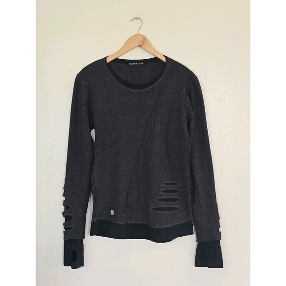 RedBridge Men Ripped Layers Longsleeve Sweatshirt Anthracite Size Medium Black - Picture 2 of 13